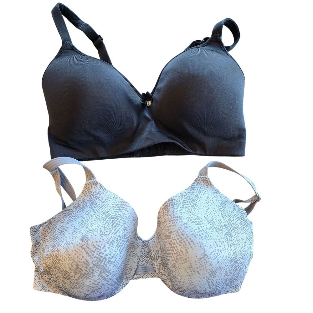 Black & Gray Womens Underwire Bras Padded Back-Closure Seamless Lot Of 2